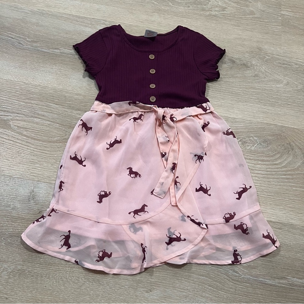wonder nation girls dress size XS 4/5 purple pink horses flowy